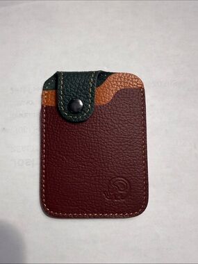 Leather Card Sleeve with Embossed Logo - Brown, Tan, Green